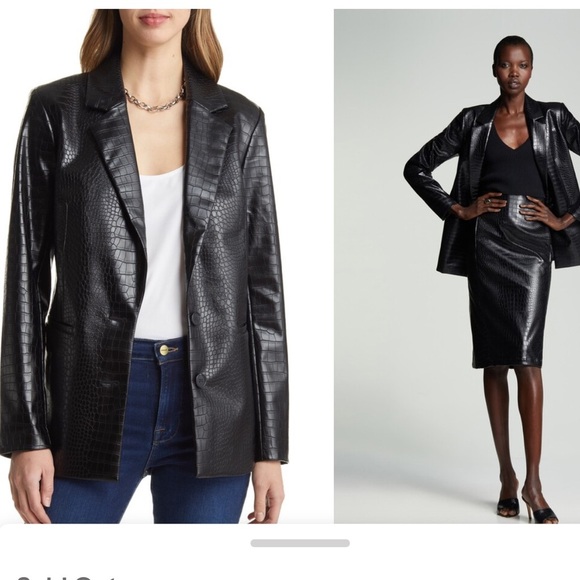 NWOT Halogen Croc Embossed Faux Leather Blazer in black size small‎ - Picture 1 of 8